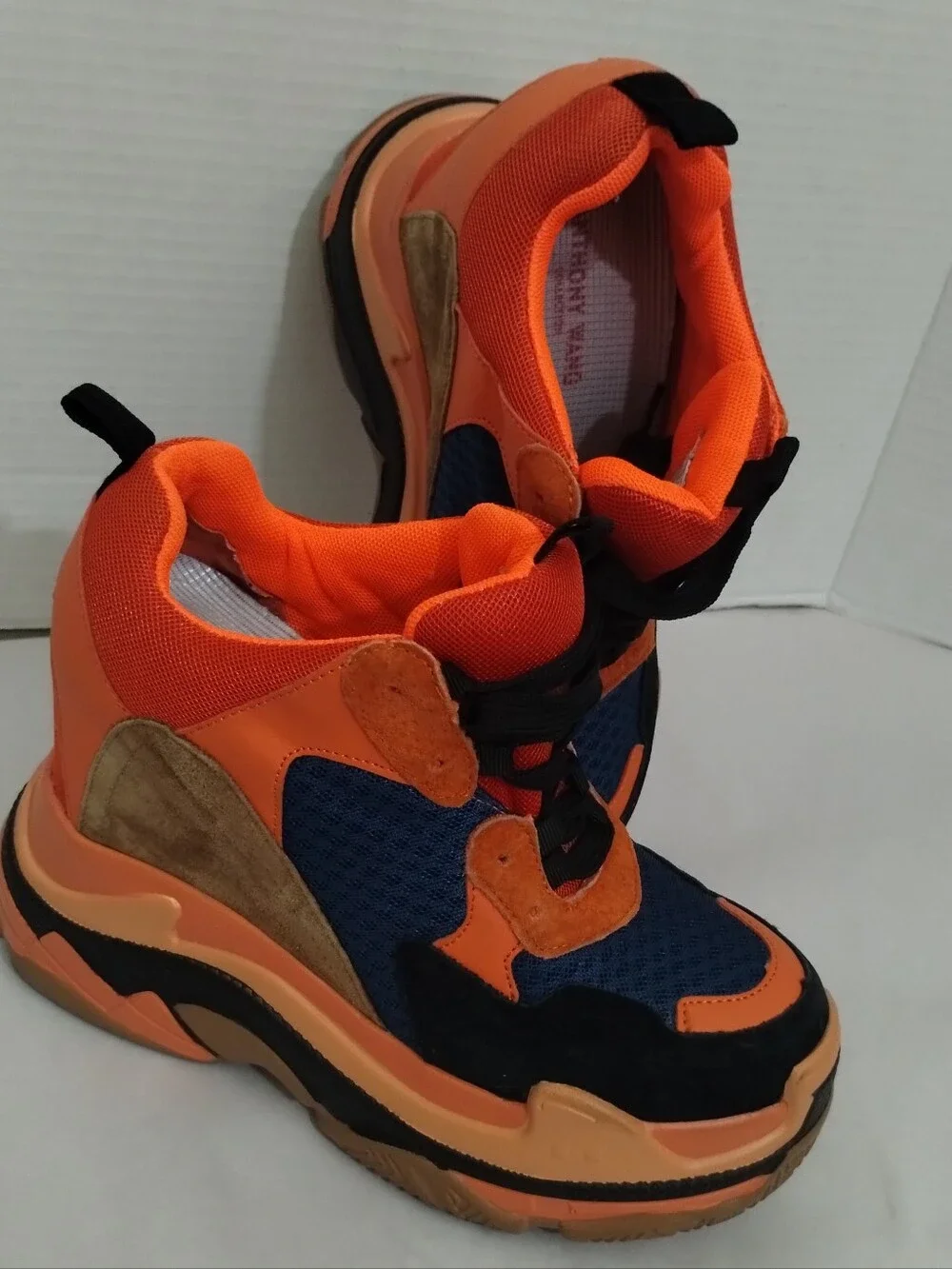 Anthony Wang Blueberry-06 Chunky Platform Orange/Blue Wedge Sneakers